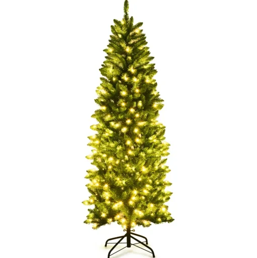 Pre-Lit Christmas Trees*The Holiday Aisle Pencil 6' Green Fir Christmas Tree With 250 Clear/White Lights