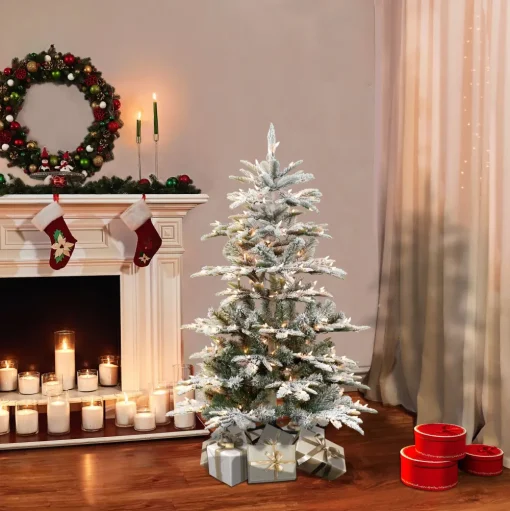 Pre-Lit Christmas Trees*The Holiday Aisle Pre-Lit 5' 4" H Green Realistic Artificial Fir Flocked/Frosted Christmas Tree With 250 Lights