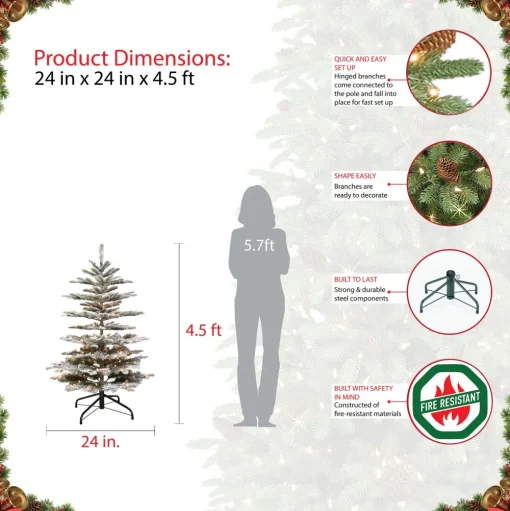 Pre-Lit Christmas Trees*The Holiday Aisle Pre-Lit 5' 4" H Green Realistic Artificial Fir Flocked/Frosted Christmas Tree With 250 Lights