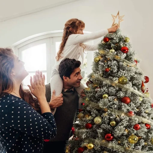 Pre-Lit Christmas Trees*AMERZEST Realistic Fir Flocked Christmas Tree With 550 Led Lights