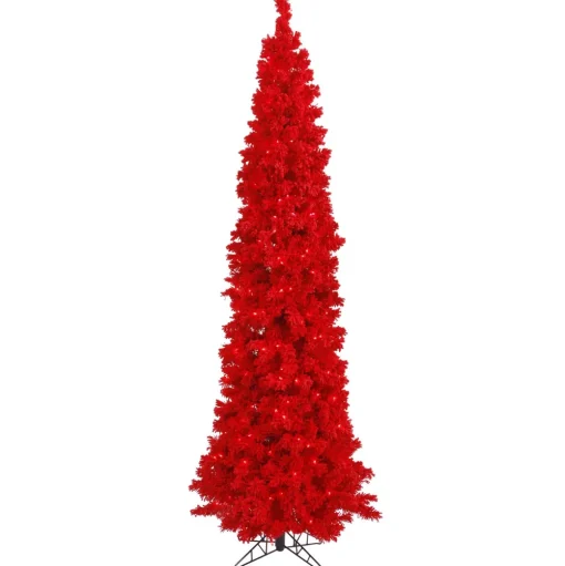 Pre-Lit Christmas Trees*Hashtag Home Red Fir Artificial Christmas Tree With Led Red Lights