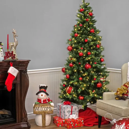 Pre-Lit Christmas Trees*The Holiday Aisle Slim Hinged 7.5' Green Pine Artificial Christmas Tree With 450 Colored & Clear Lights