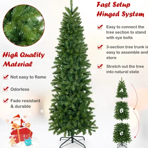 Pre-Lit Christmas Trees*The Holiday Aisle ® 6Ft Hinged Pre-Lit Christmas Slim Pencil Tree W/ 10 Lighting Modes & 648 Tips