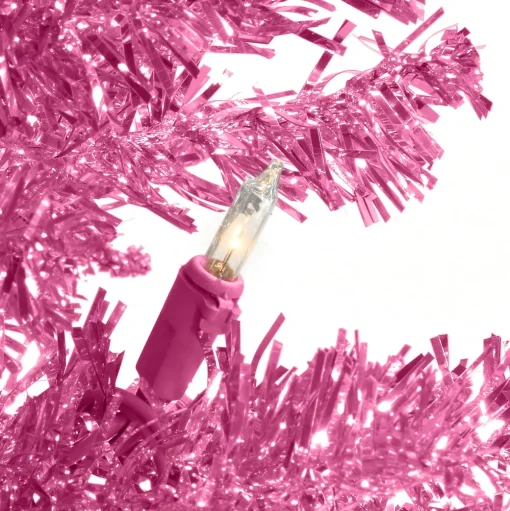 Pre-Lit Christmas Trees*Hashtag Home Tinsel Trees 4' Pink Artificial Christmas Tree With 70 Clear/White Lights
