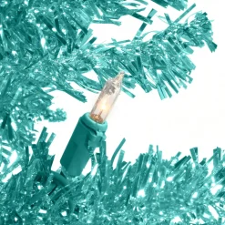 Pre-Lit Christmas Trees*Hashtag Home Tinsel Trees 4' Turquoise Artificial Christmas Tree With 70 Clear/White Lights