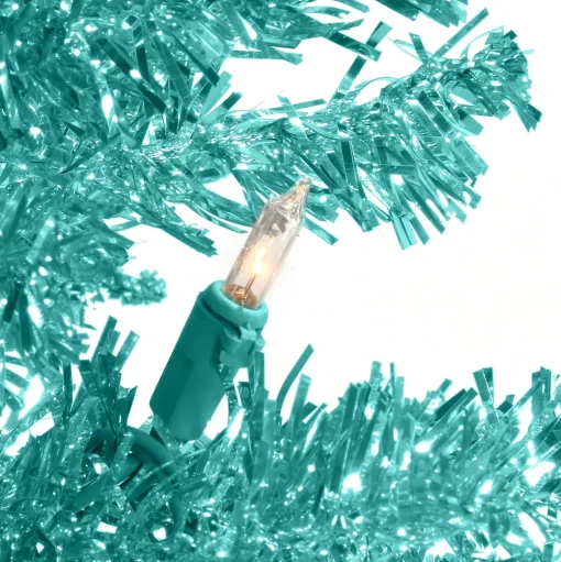 Pre-Lit Christmas Trees*Hashtag Home Tinsel Trees 4' Turquoise Artificial Christmas Tree With 70 Clear/White Lights