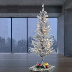 Pre-Lit Christmas Trees*Hashtag Home Tinsel Trees Silver Pine Artificial Christmas Tree With Clear Lights
