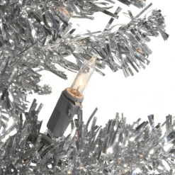 Pre-Lit Christmas Trees*Hashtag Home Tinsel Trees Silver Pine Artificial Christmas Tree With Clear Lights