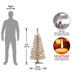 Pre-Lit Christmas Trees*Hashtag Home Tinsel Trees Silver Pine Artificial Christmas Tree With Clear Lights
